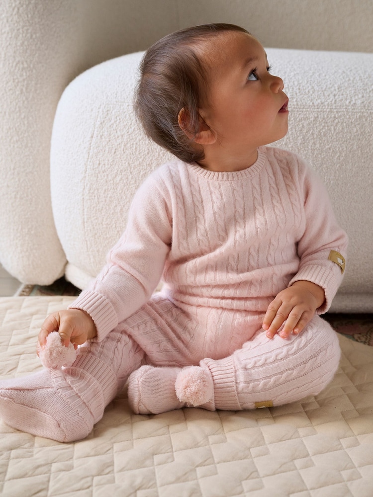 Purebaby Pink Cashmere Cable Stitch Jumper - Image 2 of 7