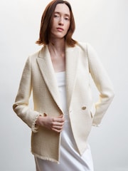 Mango Cream Buttons Tweed Blazer - Image 1 of 11