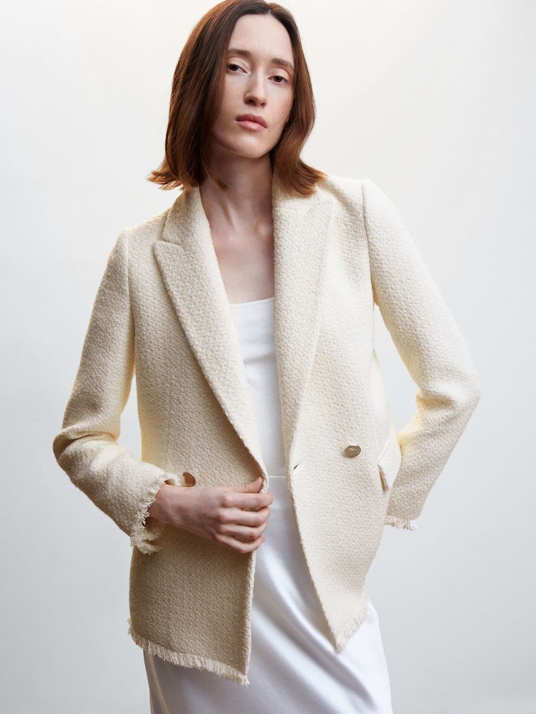 Mango Cream Buttons Tweed Blazer - Image 1 of 11 Mango Cream Buttons Tweed Blazer - Image 1 of 11