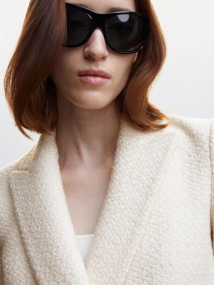 Mango Cream Buttons Tweed Blazer - Image 2 of 11 Mango Cream Buttons Tweed Blazer - Image 2 of 11