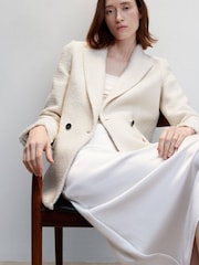 Mango Cream Buttons Tweed Blazer - Image 3 of 11