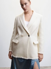 Mango Cream Buttons Tweed Blazer - Image 6 of 11