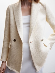 Mango Cream Buttons Tweed Blazer - Image 7 of 11