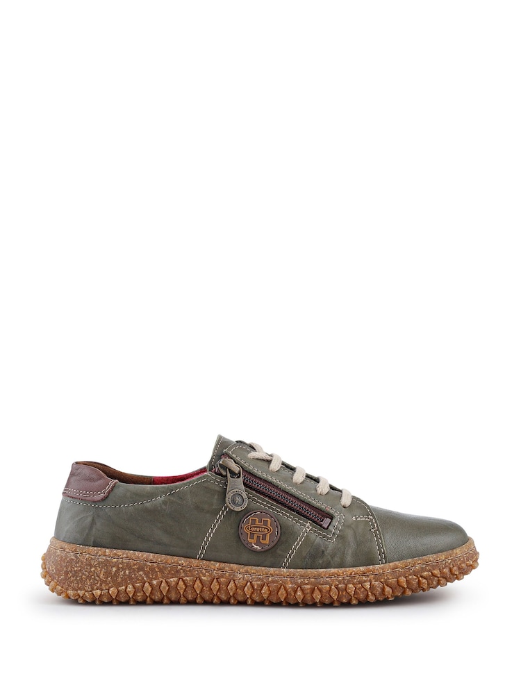 Pavers Khaki Green Loretta By Leather Trainers - Image 1 of 5