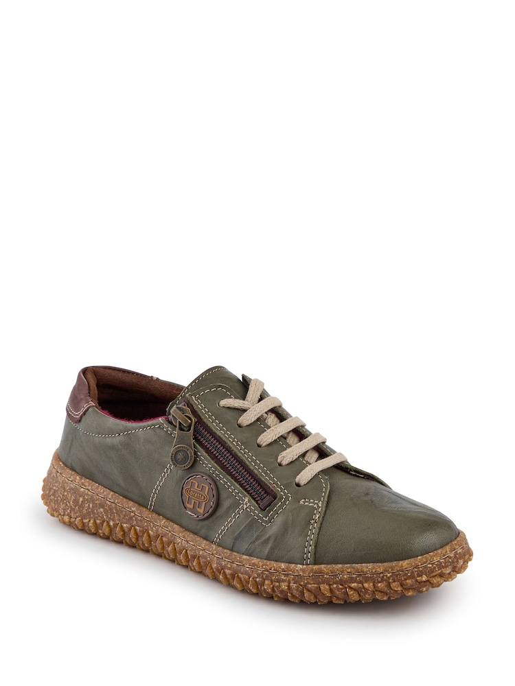Pavers Khaki Green Loretta By Leather Trainers - Image 2 of 5