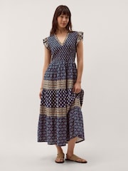 Monsoon Blue Amaya Print Jersey Midi Dress - Image 1 of 4