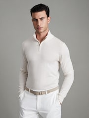 Reiss Snow Blackhall Merino Wool Half-Zip Funnel Neck Jumper - Image 1 of 6