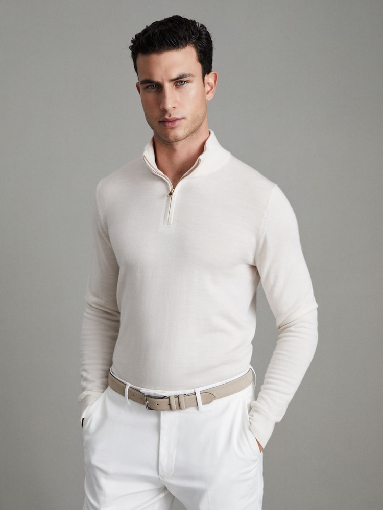 Reiss Snow Blackhall Merino Wool Half-Zip Funnel Neck Jumper - Image 1 of 6