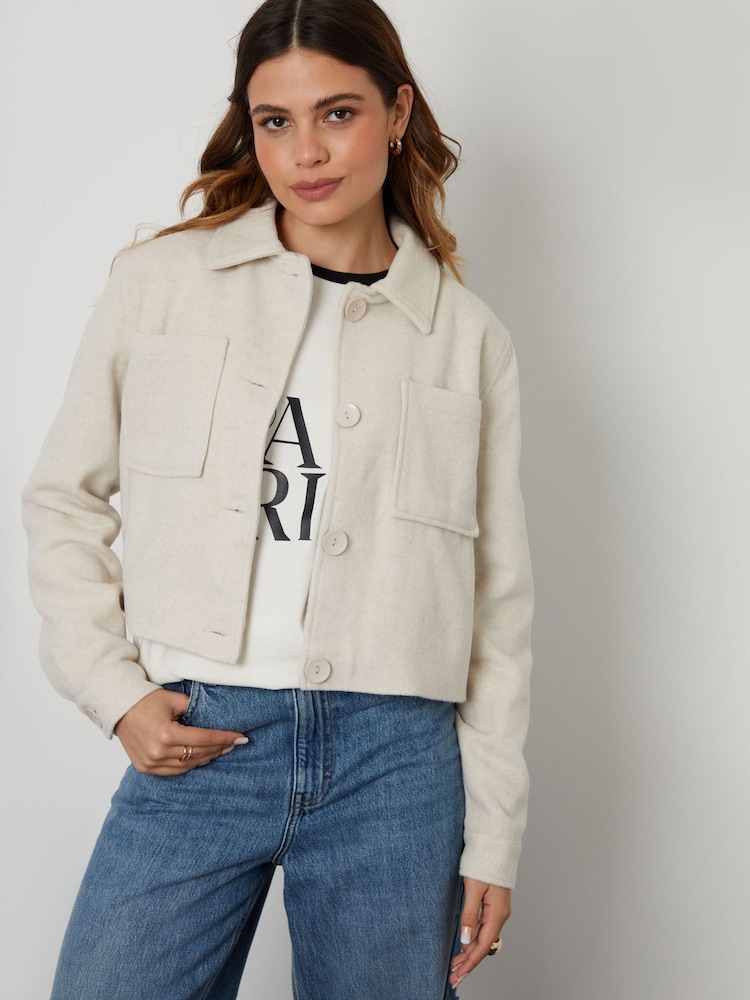 Threadbare White Brushed Cropped Shacket - Image 1 of 5