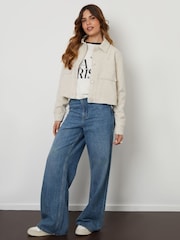 Threadbare White Brushed Cropped Shacket - Image 4 of 5