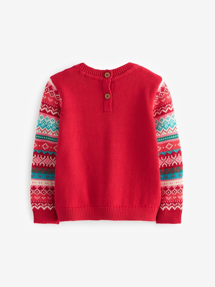 Rot - Pullover mit Hirsch-Norwegermuster (3Monate–7Jahre) - Bild 2 von 6