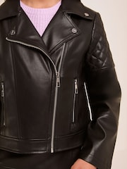 Lipsy Black Quilted Faux Leather Biker Jacket - Image 3 of 4