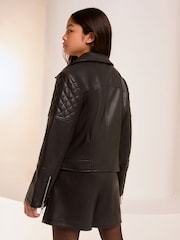 Lipsy Black Quilted Faux Leather Biker Jacket - Image 4 of 4