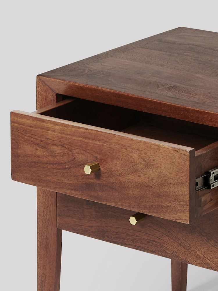 Swoon Brown Valente Mango Wood 2 Drawer Bedside Table - Image 2 of 5