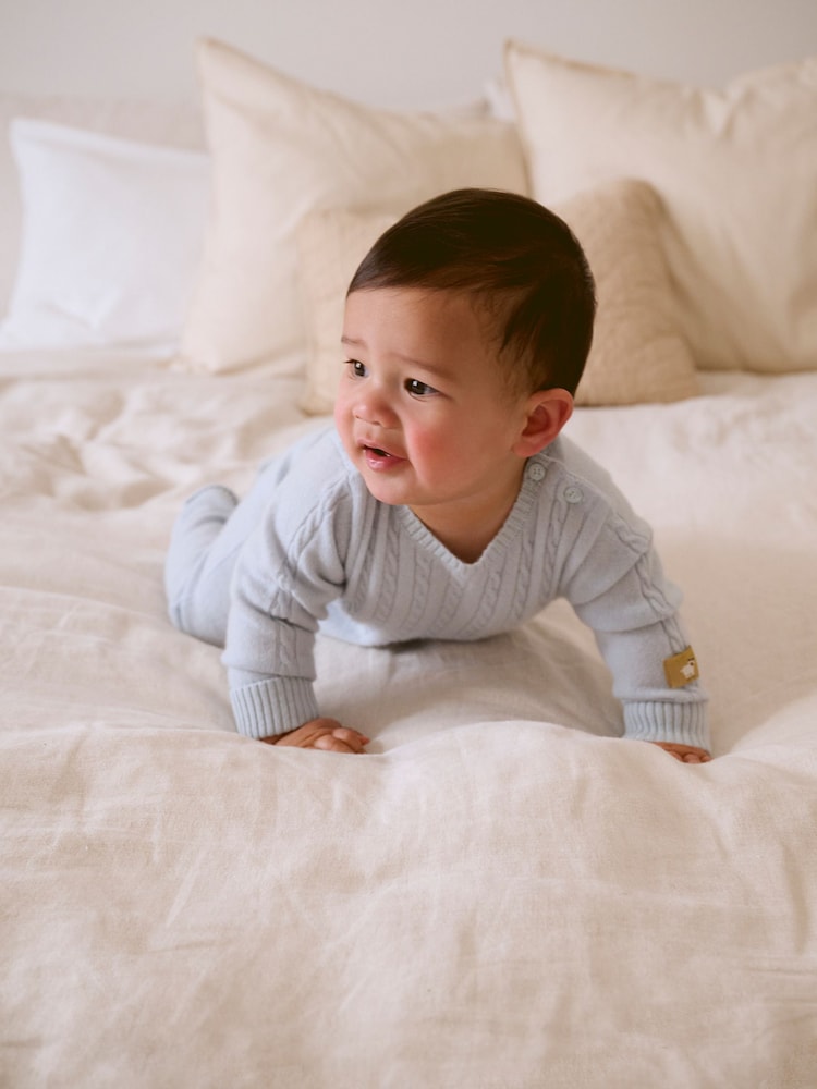 Buy Purebaby Blue Cashmere Cable Stitch Footless Sleepsuit from the ...