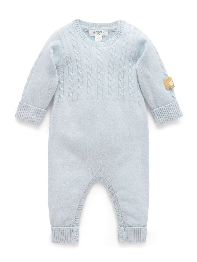 Buy Purebaby Blue Cashmere Cable Stitch Footless Sleepsuit from the ...