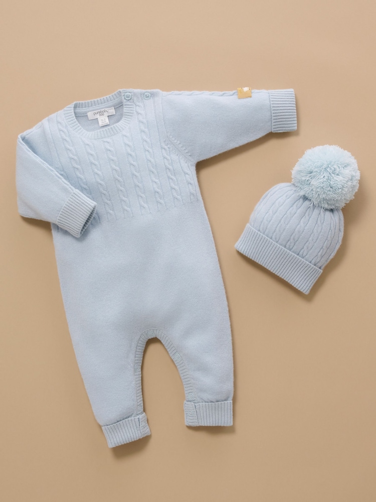 Buy Purebaby Blue Cashmere Cable Stitch Footless Sleepsuit from the ...