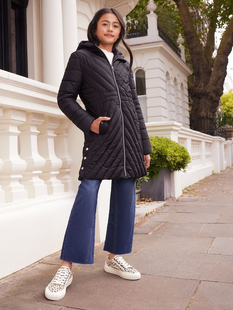 Lipsy Black Shower Resistant Midweight Longline Padded Coat (3-16yrs) - Image 2 of 3