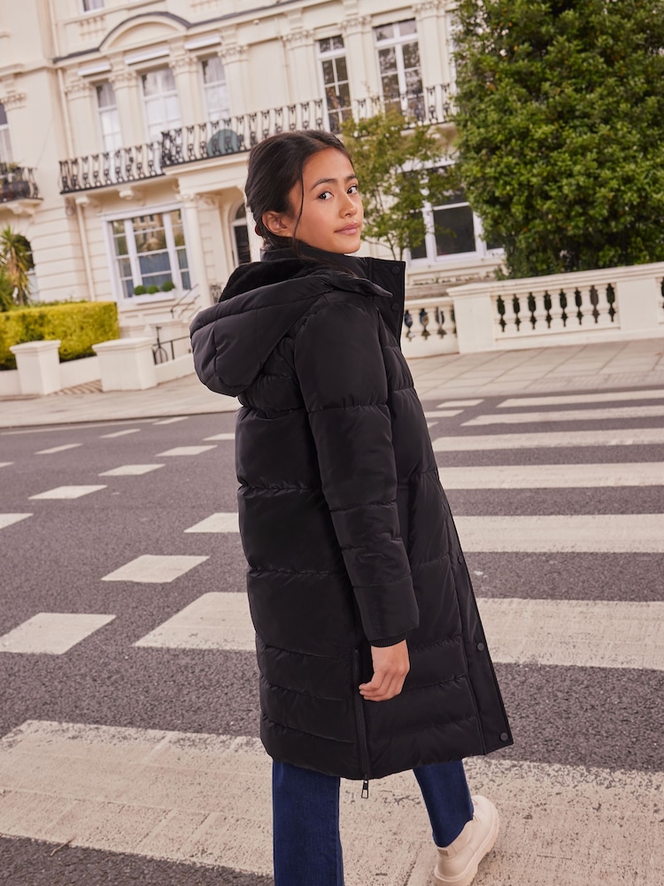 Lipsy Black Shower Resistant Soft-Effect Fabric Midweight Padded Coat (5-16yrs) - Image 3 of 3