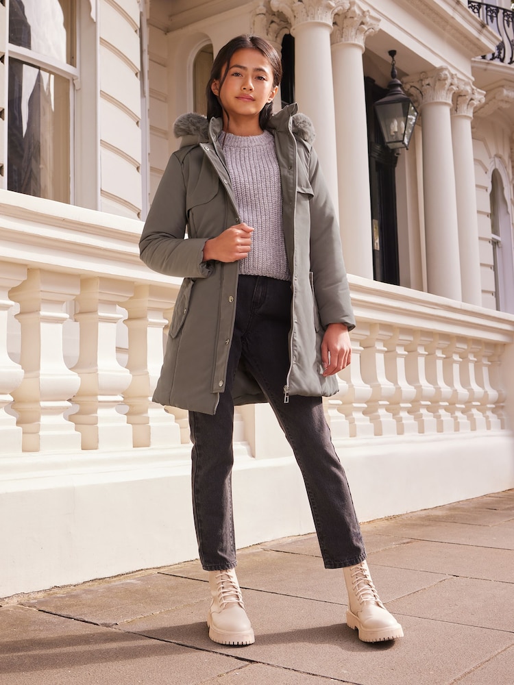 Lipsy Grey Shower Resistant Padded Parka Coat (5-16yrs) - Image 2 of 4
