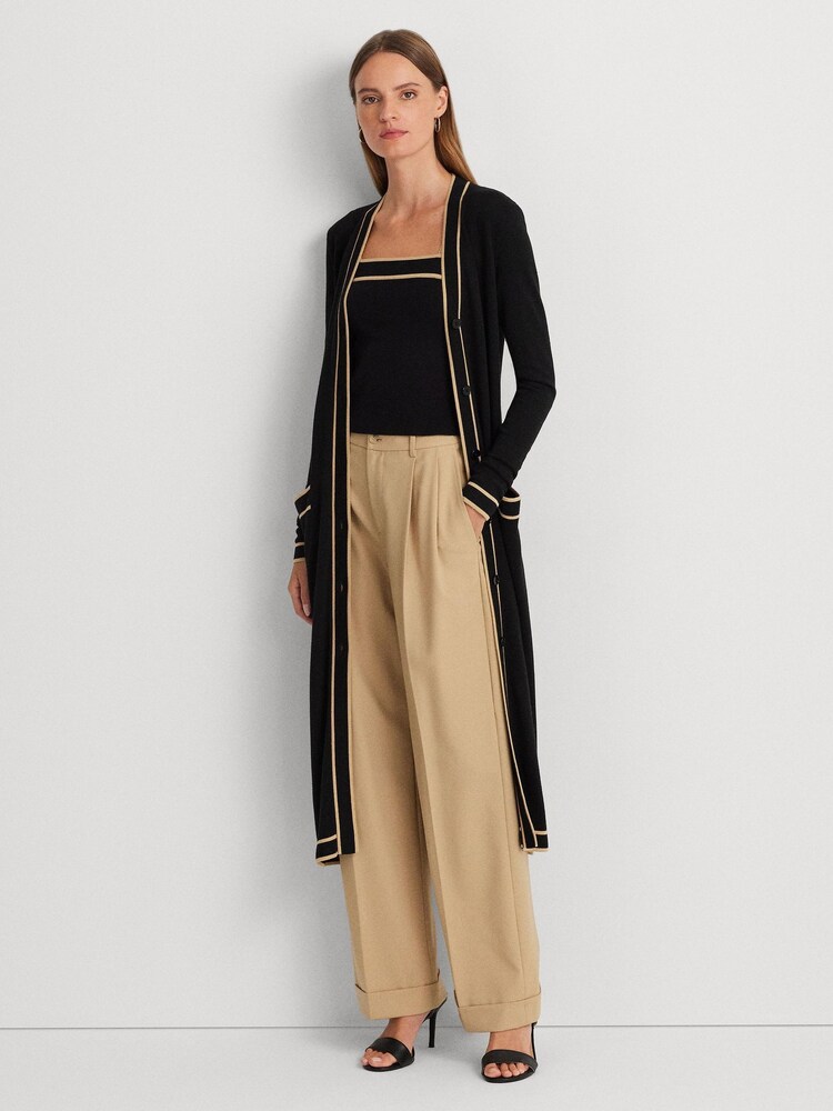 Lauren Ralph Lauren Hejaji Two Tone CottonBlend Black Cardigan - Image 1 of 9