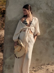 Natural Premium 100% Linen Boho Tie Top - Image 2 of 7