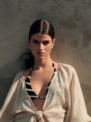 Natural Premium 100% Linen Boho Tie Top - Image 4 of 7
