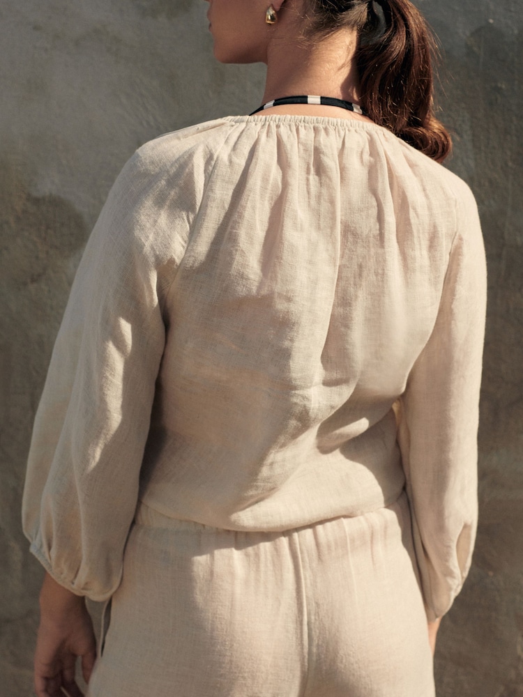 Natur - Premium-Boho-Top aus 100 % Leinen mit Bindeband - Image 5 of 7