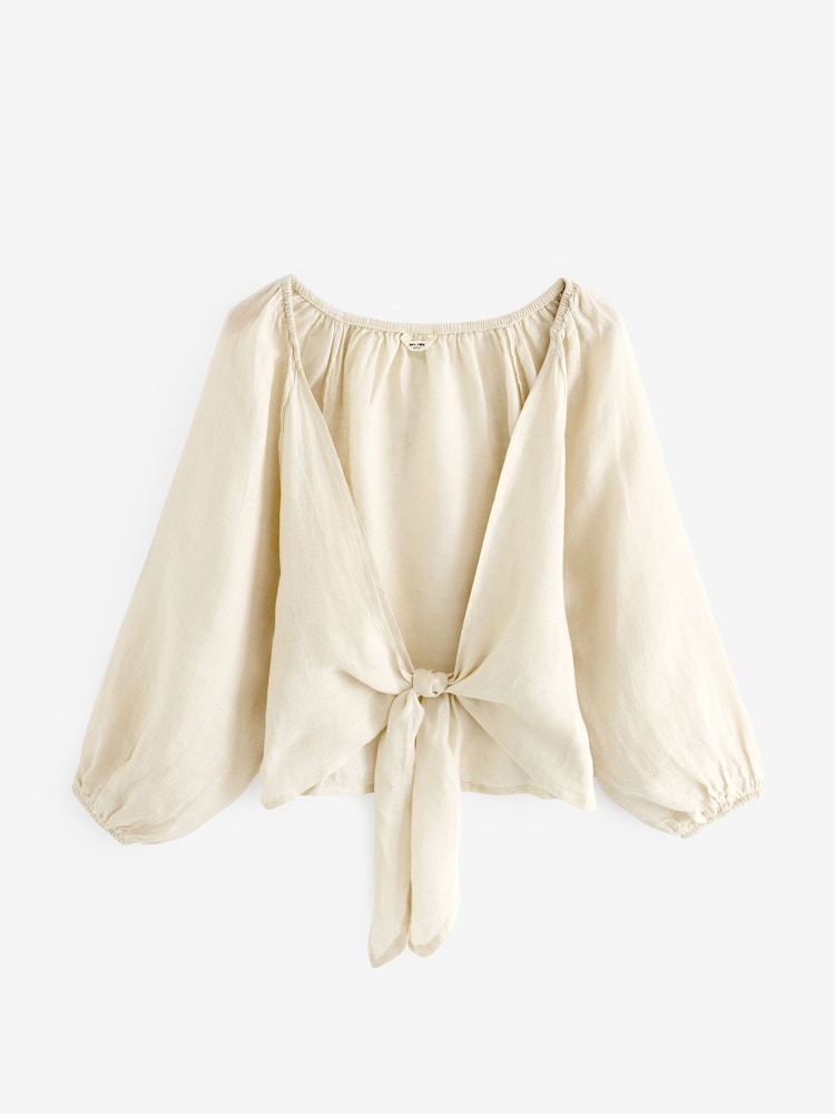 Natur - Premium-Boho-Top aus 100 % Leinen mit Bindeband - Image 6 of 7