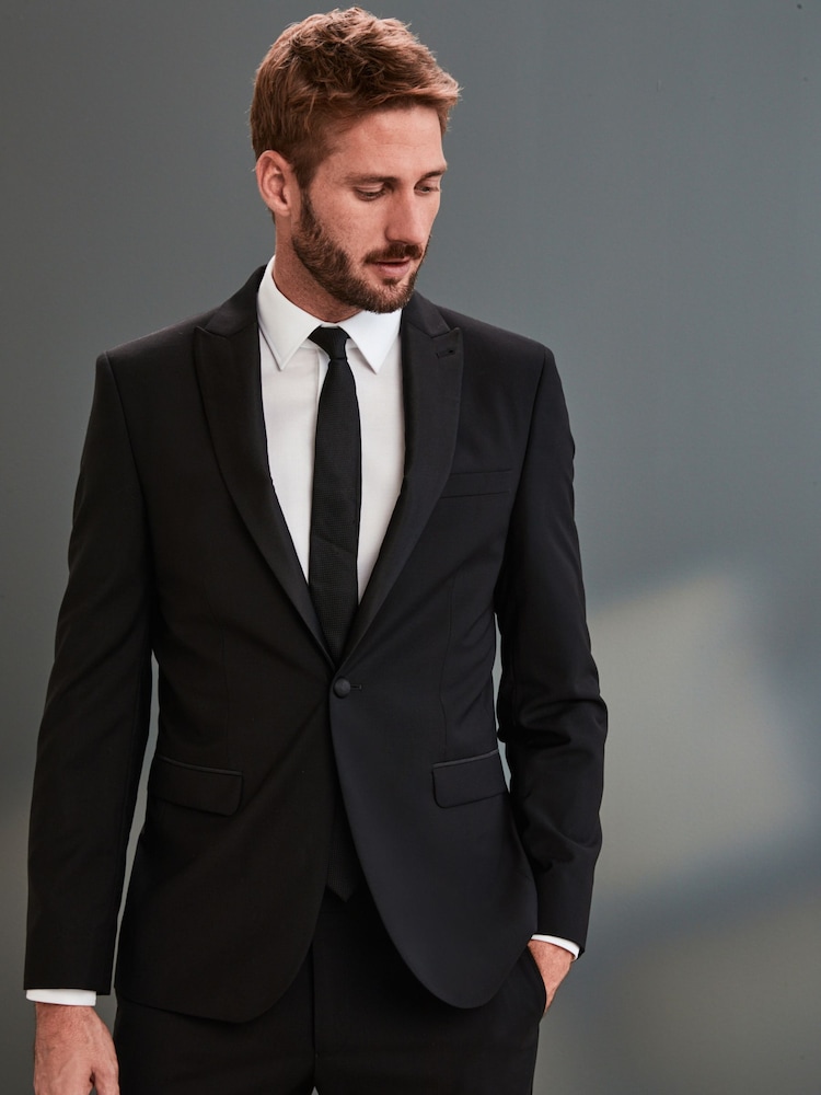 Black Slim Fit Signature Tollegno Italian Wool Suit Jacket - Image 1 of 10