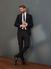 Black Slim Fit Signature Tollegno Italian Wool Suit Jacket - Image 2 of 10