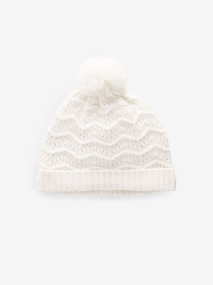 White Knitted Baby Pom Hat (0mths-2yrs) - Image 1 of 4