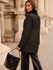 Love & Roses Black Padded Fur Collar Mid Length Coat - Image 5 of 5