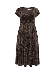 Yours Curve Brown London Crushed Velvet Glitter Skater Dress - Image 5 of 6