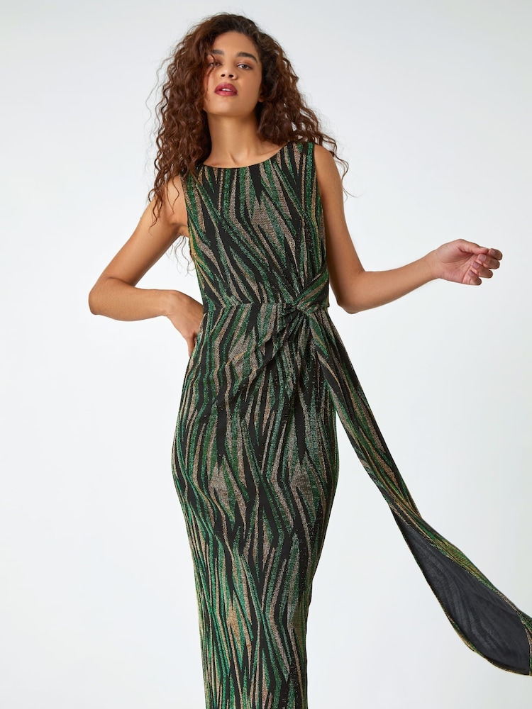 Roman Green Floral Stretch Scuba Midi Dress - Image 1 of 5