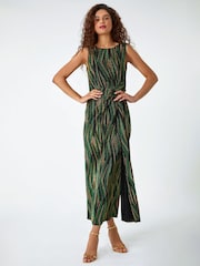 Roman Green Floral Stretch Scuba Midi Dress - Image 3 of 5