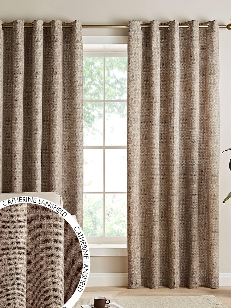 Catherine Lansfield Natural Textured Thermal Lined Eyelet Curtains - Image 1 of 3