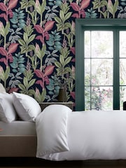 Blue Fantasy Rainforest Leaves Multi 10M Wallpaper - Image 1 of 4
