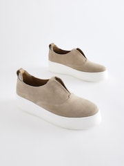 Taupe Slip On Signature Forever Comfort® Leather Suede Chunky Wedge Platform Trainers - Image 1 of 8