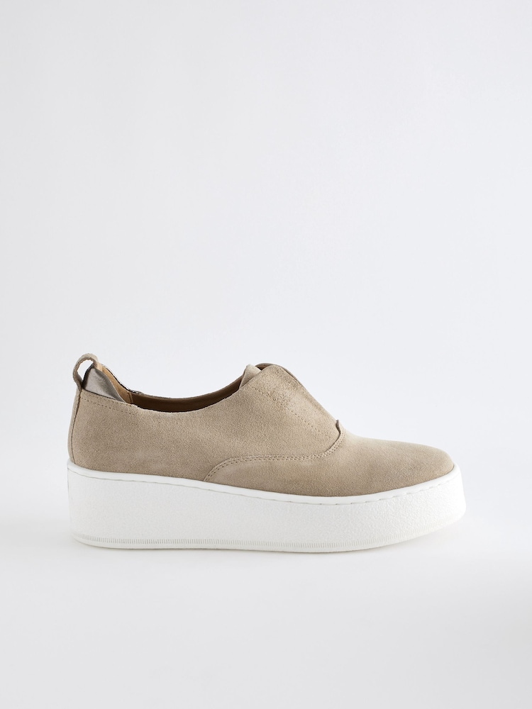 Taupe Slip On Signature Forever Comfort® Leather Suede Chunky Wedge Platform Trainers - Image 2 of 8