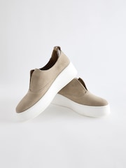 Taupe Slip On Signature Forever Comfort® Leather Suede Chunky Wedge Platform Trainers - Image 3 of 8