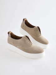 Taupe Slip On Signature Forever Comfort® Leather Suede Chunky Wedge Platform Trainers - Image 4 of 8