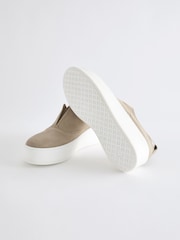 Taupe Slip On Signature Forever Comfort® Leather Suede Chunky Wedge Platform Trainers - Image 5 of 8