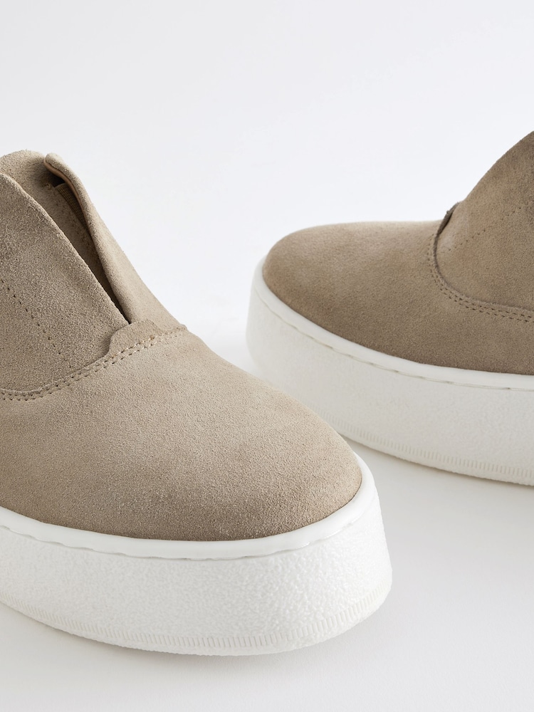 Taupe Slip On Signature Forever Comfort® Leather Suede Chunky Wedge Platform Trainers - Image 8 of 8