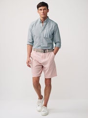 Pink - Chinoshorts aus Baumwoll-Leinen mit Gürtel - Bild 2 von 8
