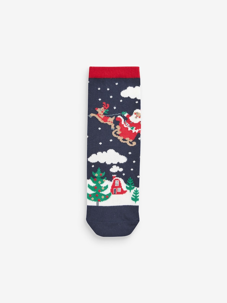 marine - Lot de 3 chaussettes en coton riche en scène de Père Noël - Image 4 of 4
