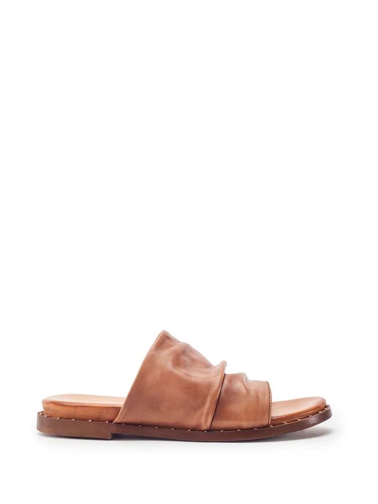 Moda in Pelle Brown Jerri Leather Ruched Sandals With Stud Detail - Image 1 of 4