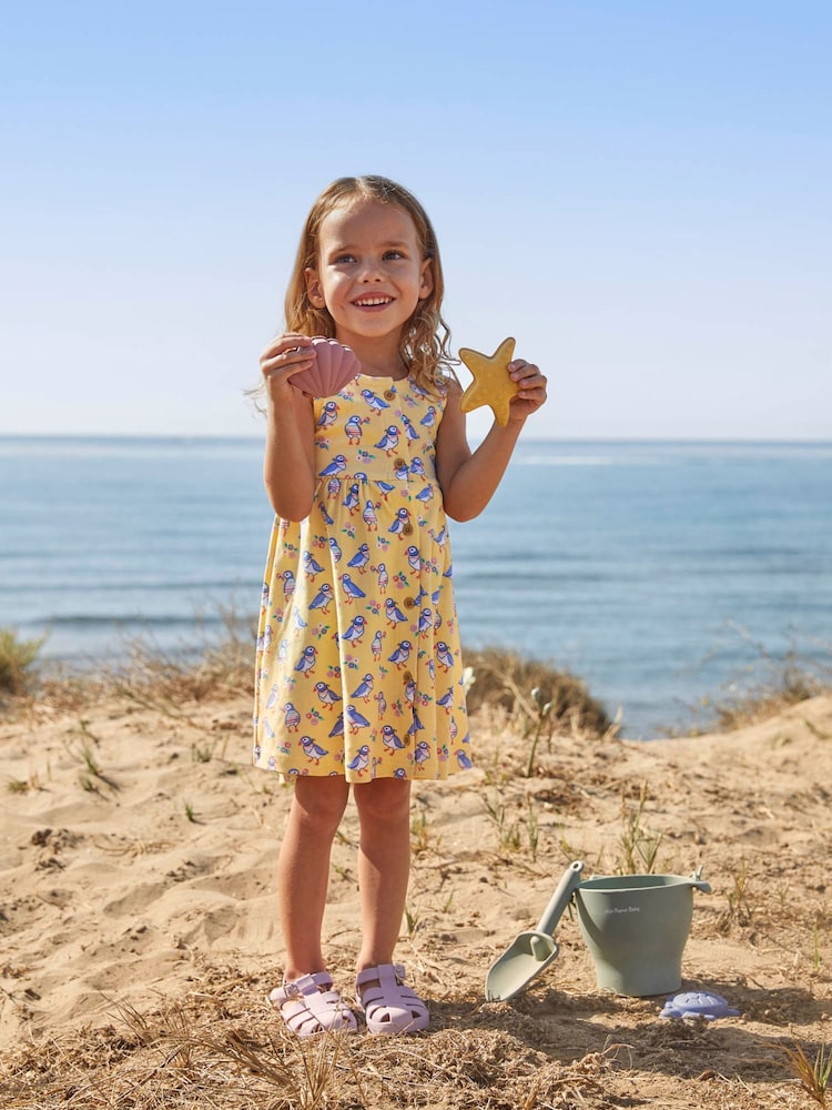 JoJo Maman Bébé Yellow Puffin Print Button Through Dress - Image 1 of 5