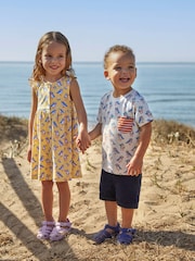JoJo Maman Bébé Yellow Puffin Print Button Through Dress - Image 2 of 5