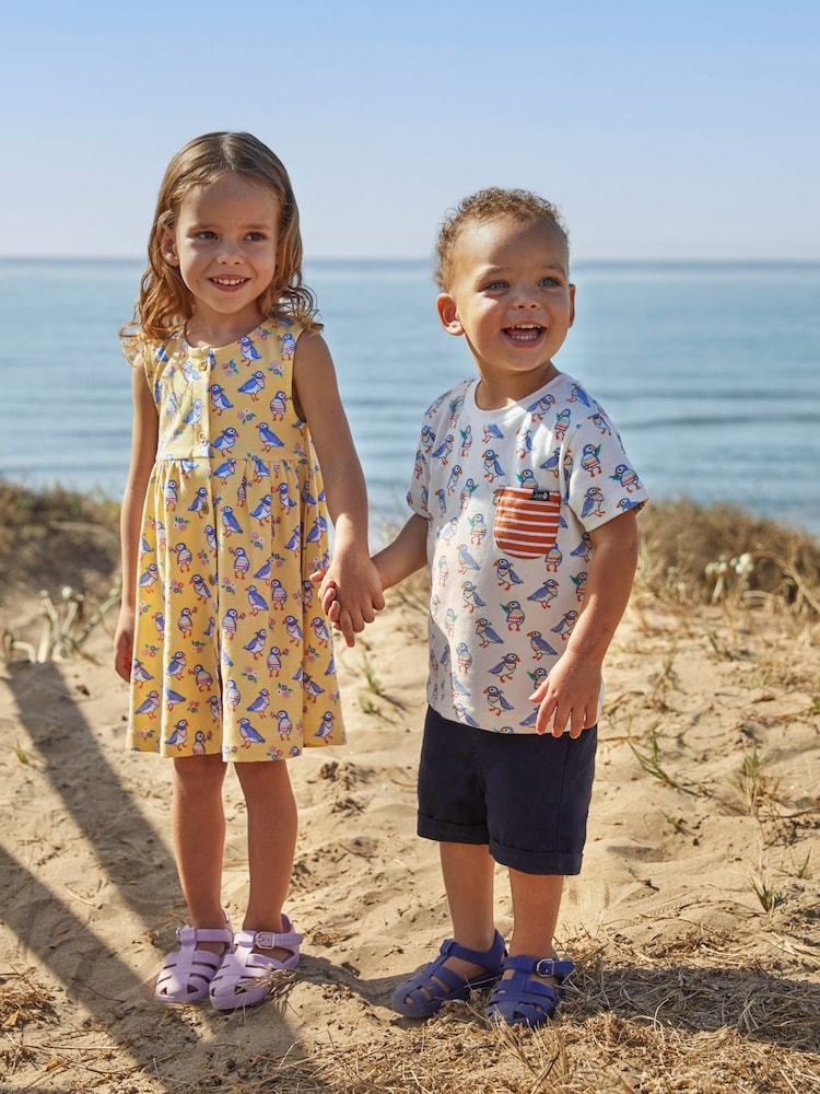 JoJo Maman Bébé Yellow Puffin Print Button Through Dress - Image 2 of 5